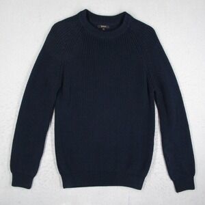 Quince Mens Organic Cotton Fisherman Crew Sweater Navy Blue Ribbed Knit L